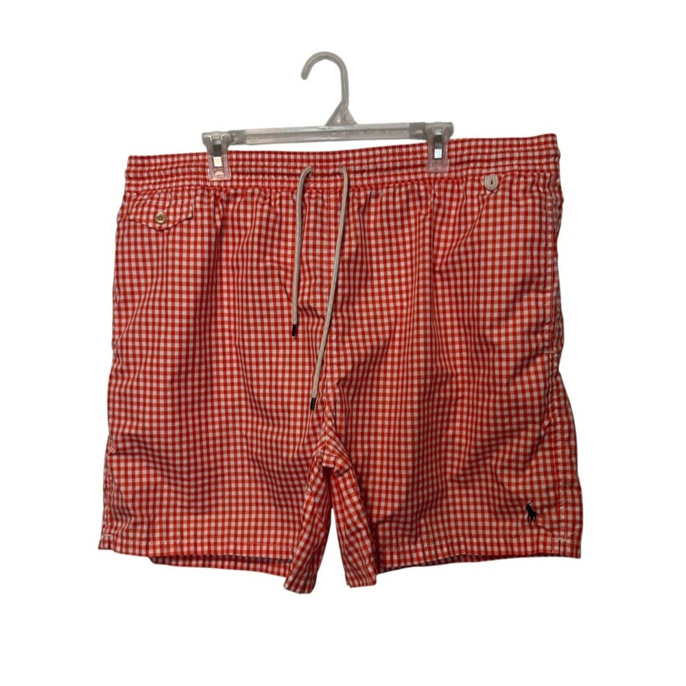Polo by Ralph Lauren Red & White Gingham Swim Trunks